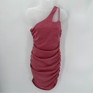 SUPERDOWN Dress Women’s M Pink Sparkle One shoulder Mini Bodycon Cutout Baddie